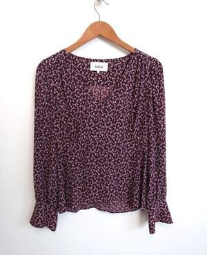 BA&SH Gil Floral V-Neck Viscose Crepe Bell Sleeve Blouse Top Saks 1 S $298